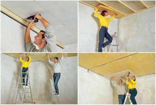 Утеплить потолок в пристройке к дому схема. Черновой потолок по деревянным балкам 07