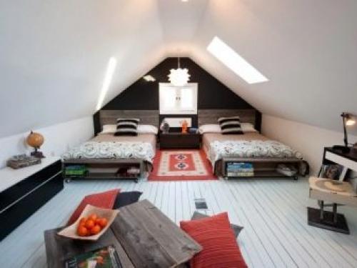 Чем обшить мансарду изнутри недорого. Дизайн мансарды и декоративная отделка 25